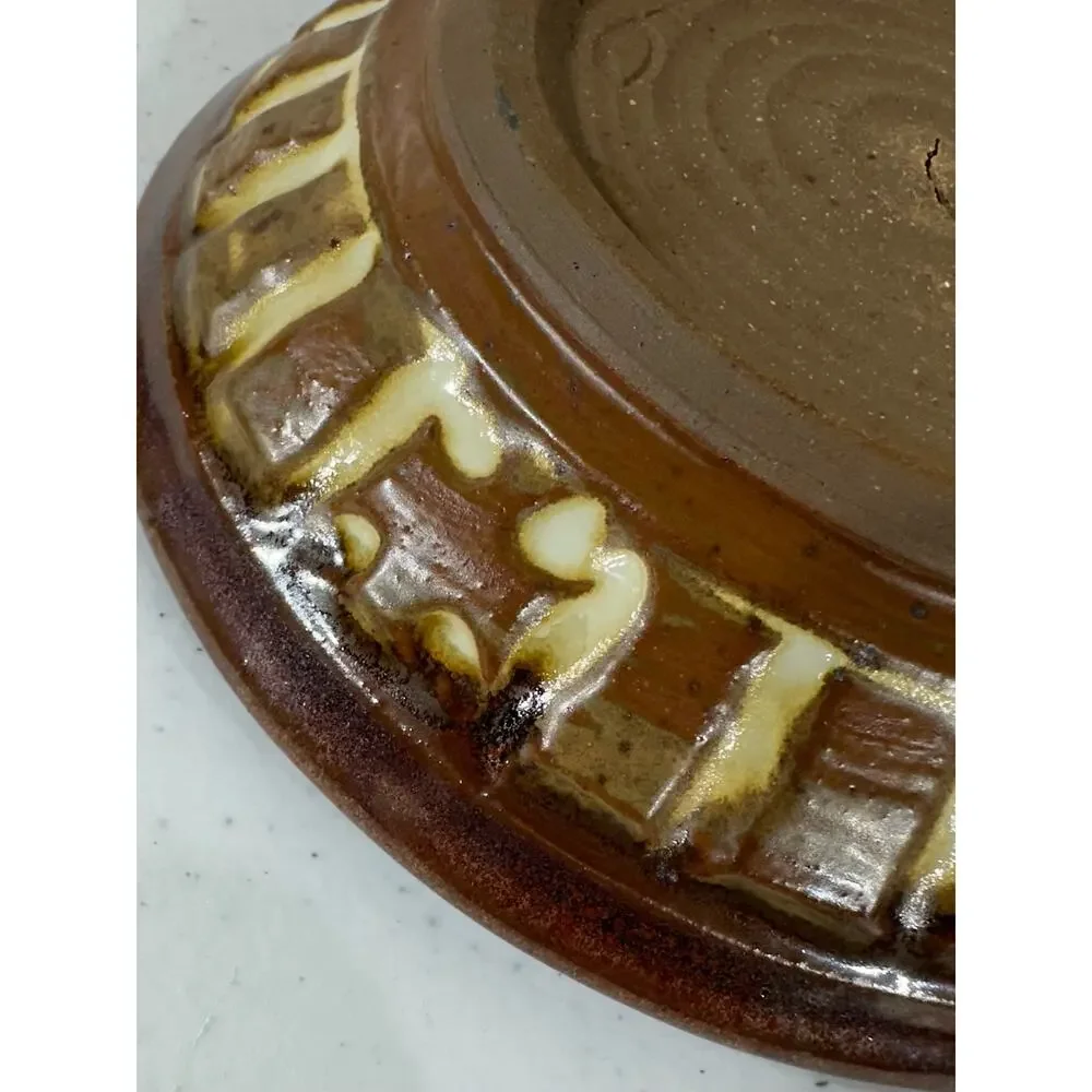 Studio Pottery Art Handmade 2 pc Candle Holder Tray Brown Signed Tom‎ Hughes